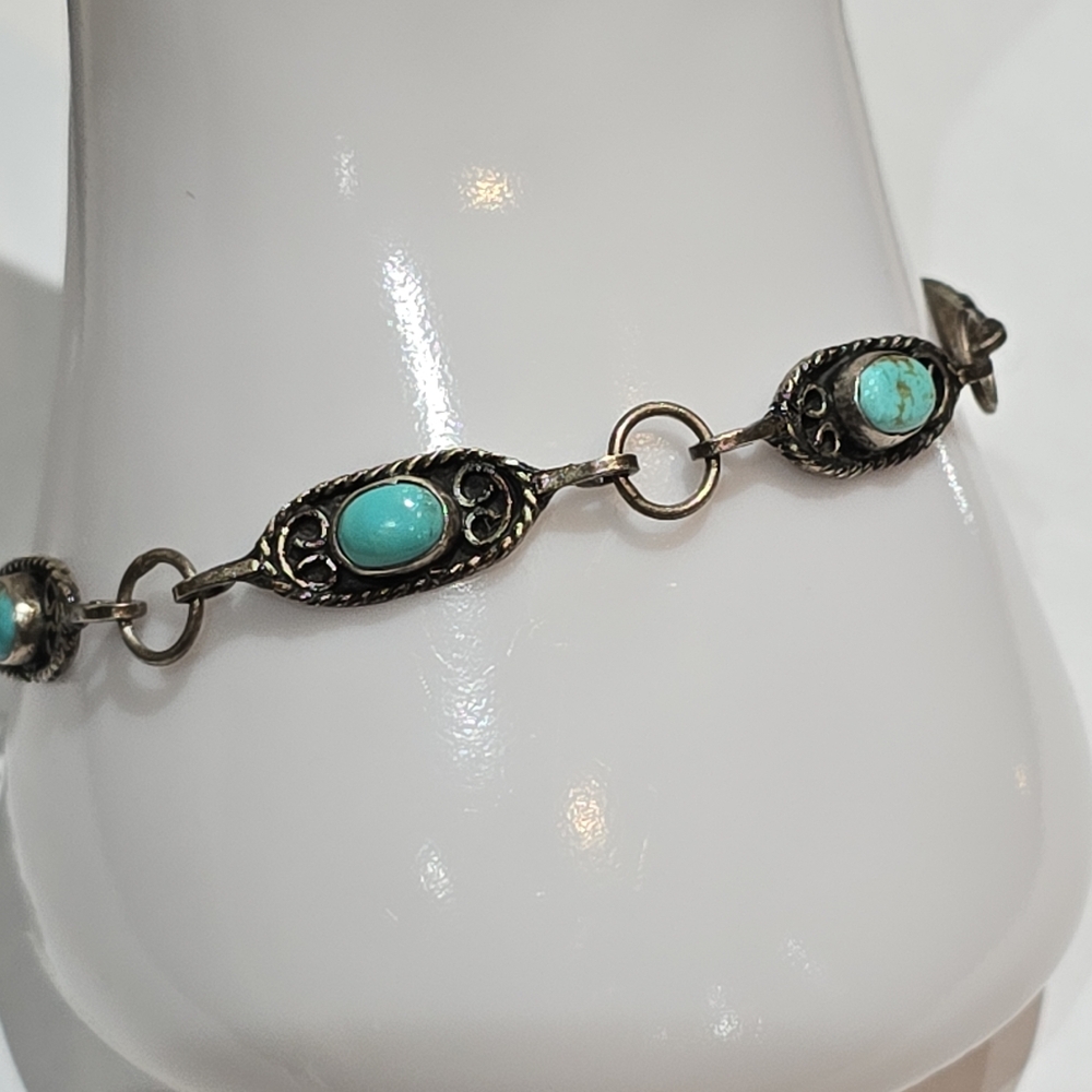 Vintage 925 Sterling Silver & Turquoise MEXICO GA02 Bracelet - Picture 8 of 8